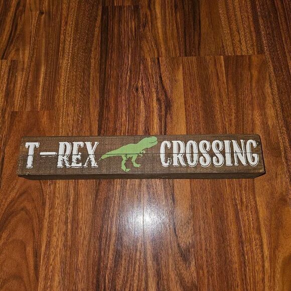 T-Rex Crossing Wooden Dinosaur Decorative Sign - Picture 1 of 4